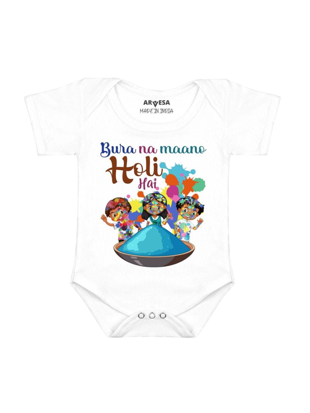 

Arvesa Infants Bura Na Mano Holi Hai Printed Romper, White