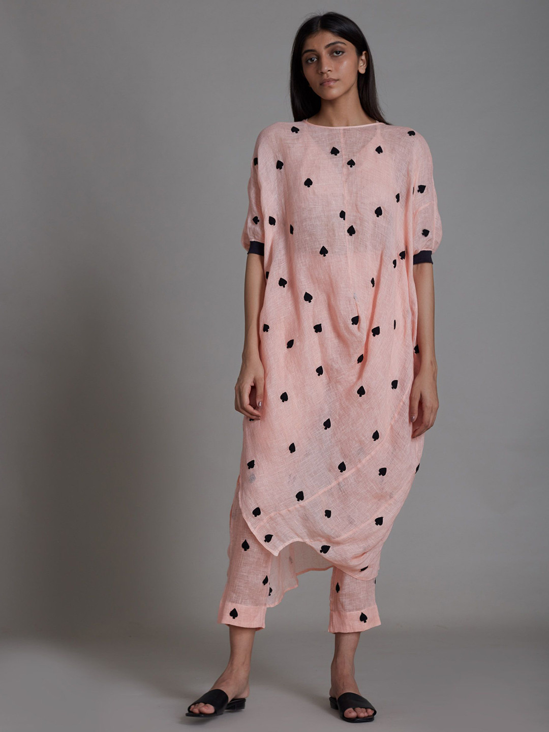 

MATI Print Linen A-Line Midi Dress, Pink