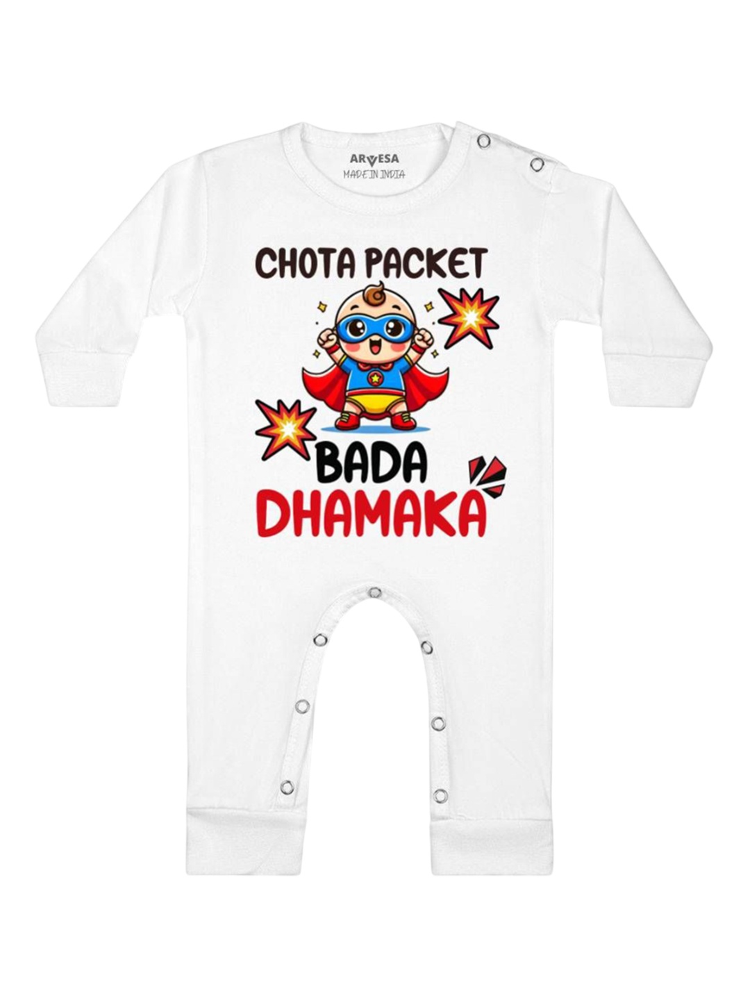 

Arvesa First Diwali Printed Baby Romper, White