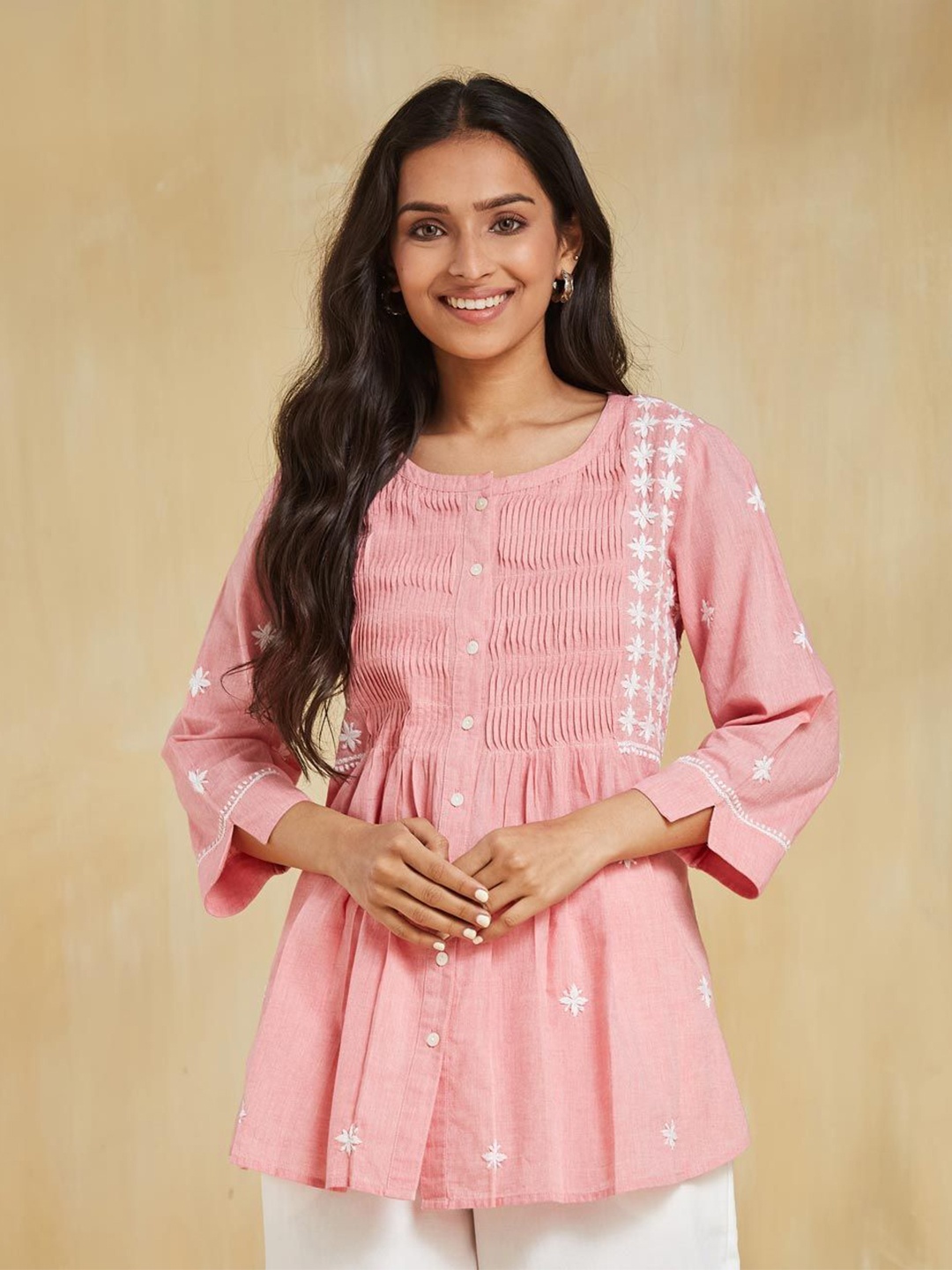 

Fabindia Embroidered Tunic, Pink