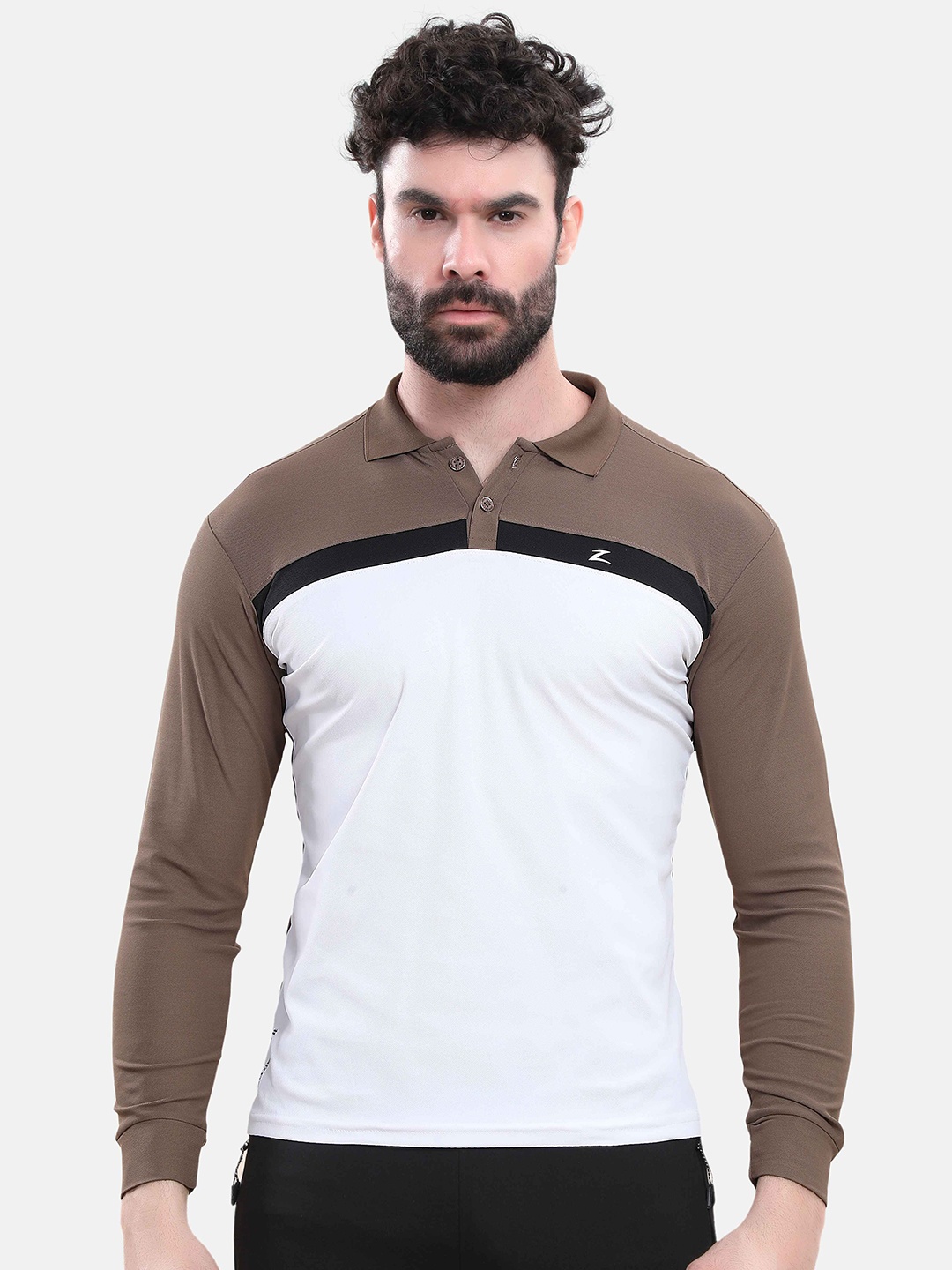 

Z Zagros Men Colourblocked Polo Collar T-shirt, Olive