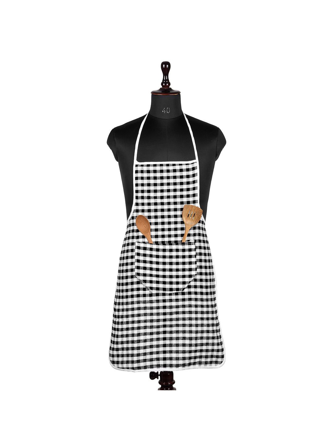 

Kuber Industries Black & White Checked Cotton Skin Friendly Water Resistant Apron