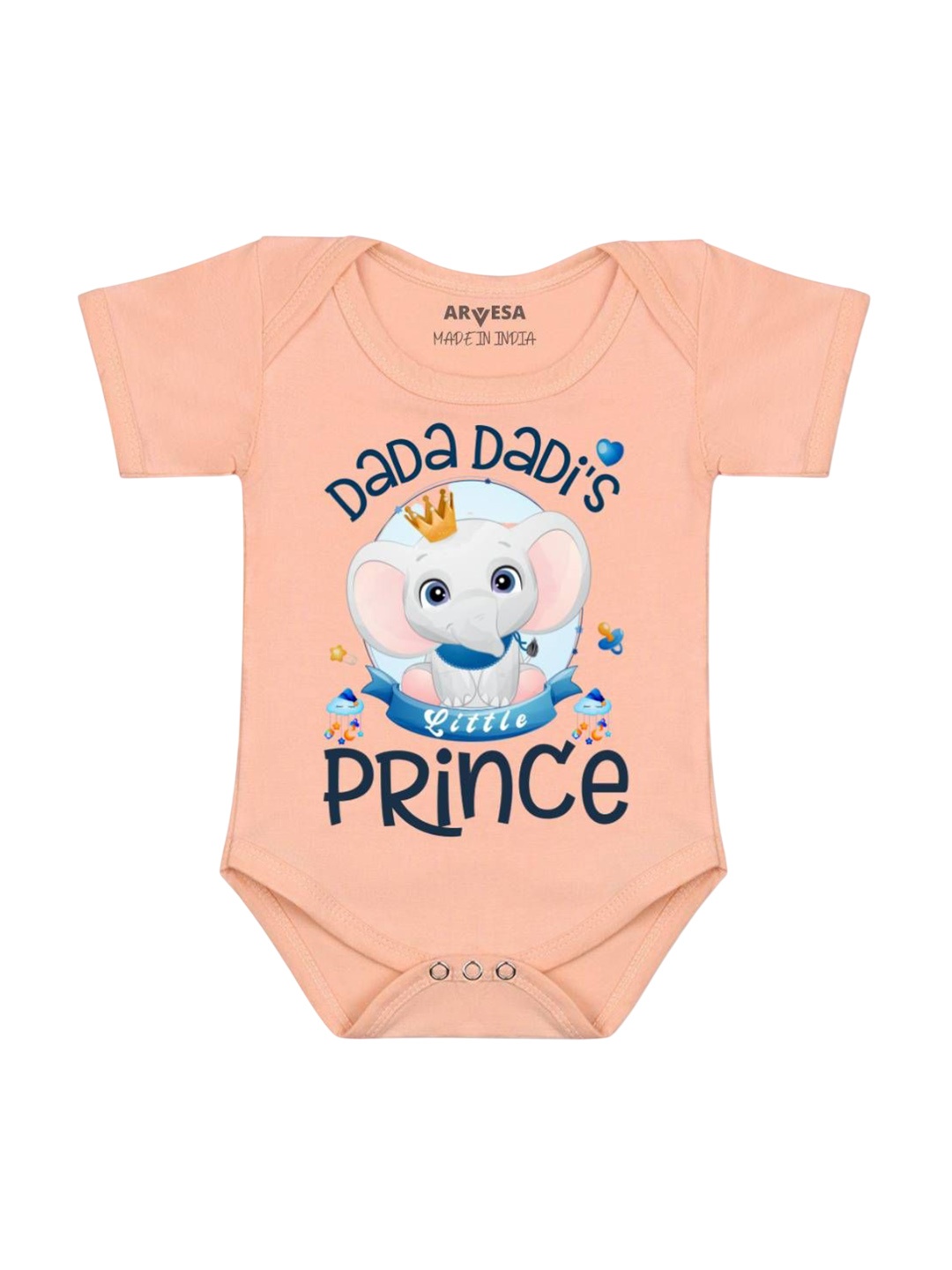 

Arvesa Kids Dada Dadi Little Prince Printed Romper, Peach