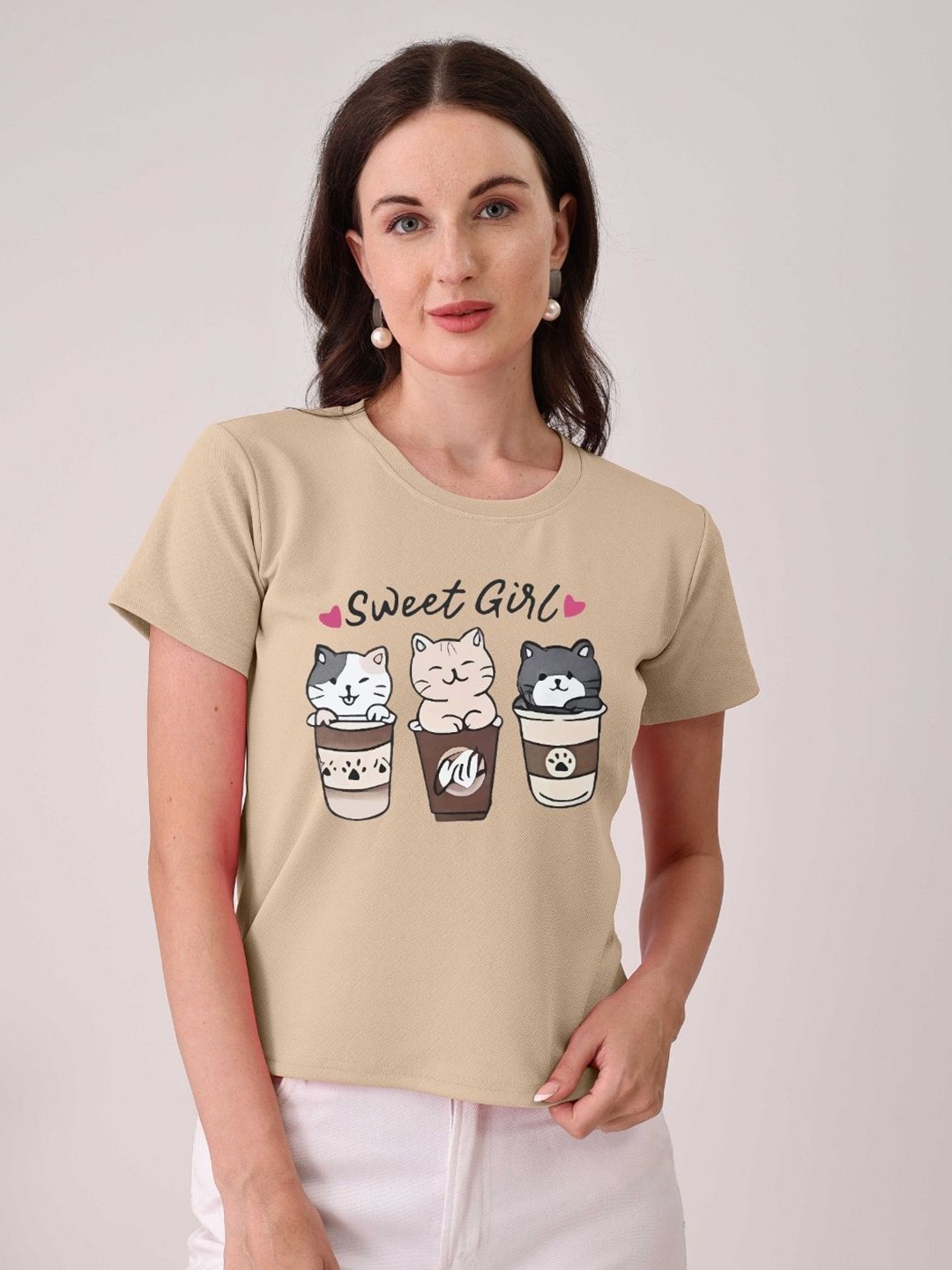 

Moda Rapido Women Printed T-shirt, Cream
