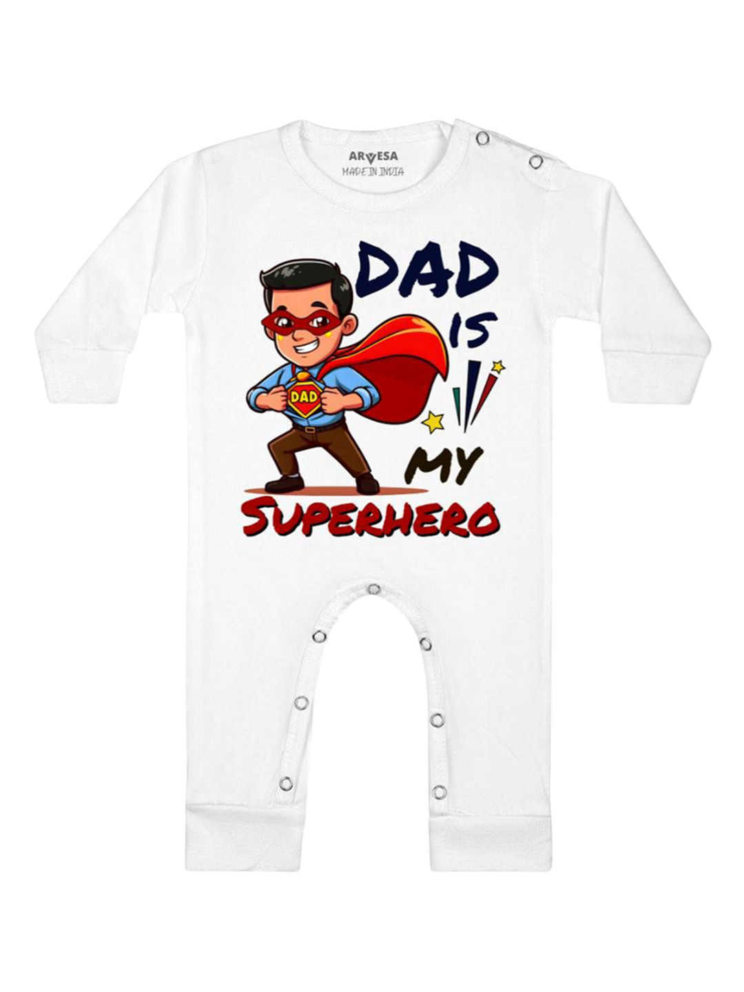 

Arvesa Kids Dad Is My Superhero Printed Baby Romper, White