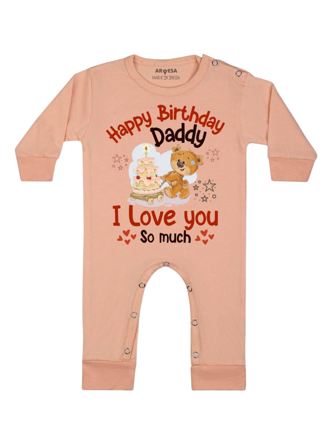 

Arvesa Kids Happy Birthday Daddy. I Love You So Much. Printed Baby Romper, Peach