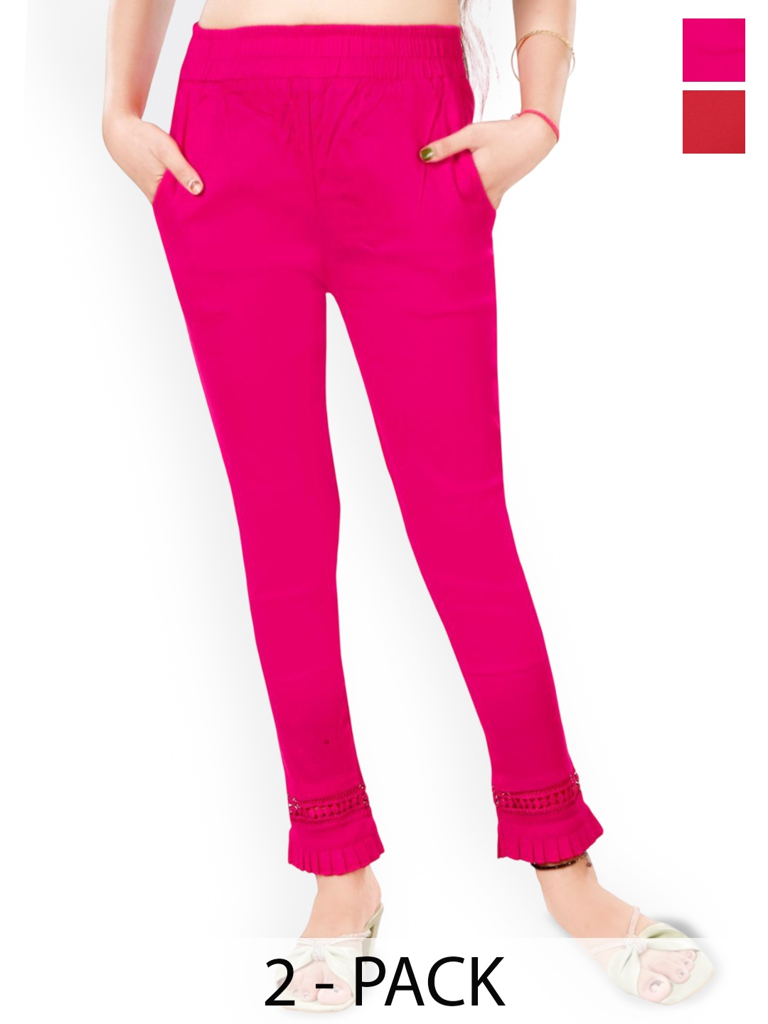 

Fessist Pack of 2 Women Relaxed Slim Fit Easy Wash Pleated Trousers, Multi