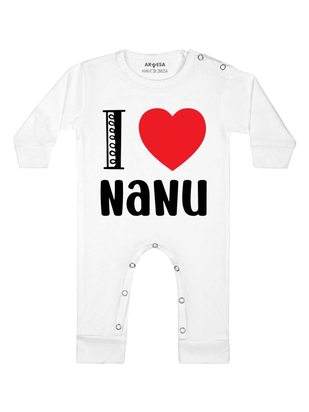 

Arvesa Kids I Love Nanu Printed Round Neck Long Sleeves Romper, White