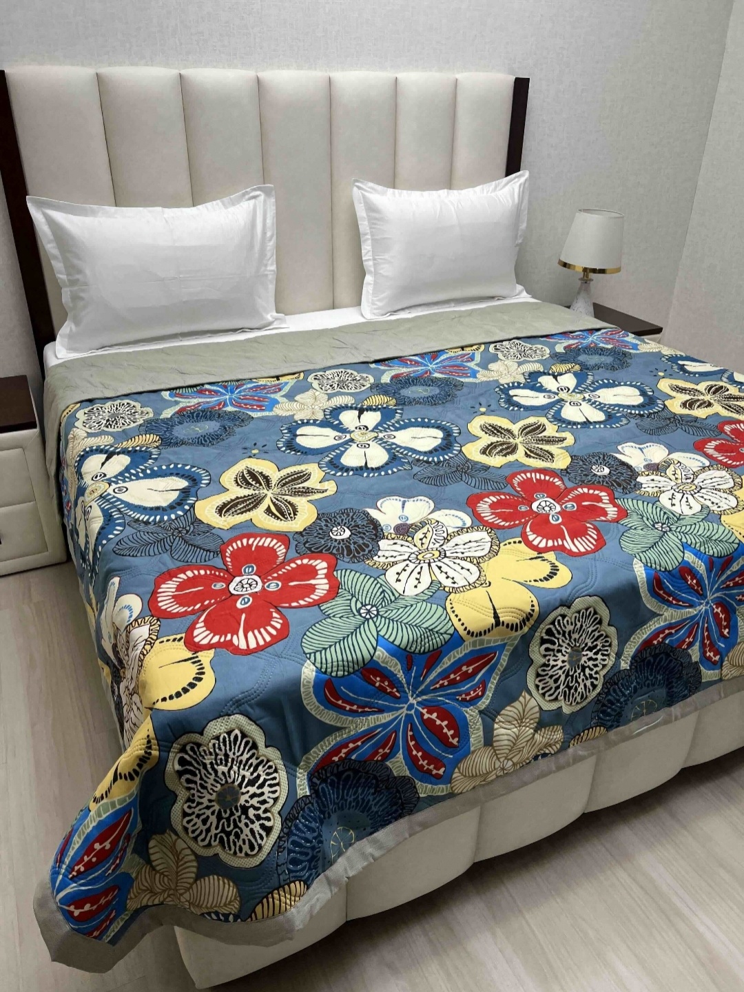 

Pure Decor Blue & Yellow Floral Printed Microfiber AC Room 354 GSM Double Bed Comforter