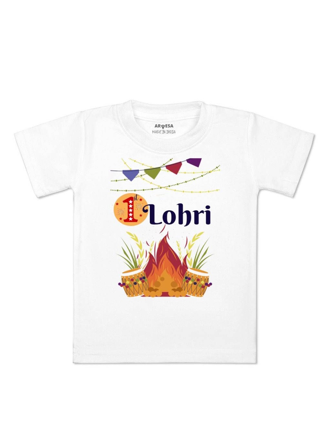 

Arvesa First Lohri Printed Kids Unisex T-shirt, White