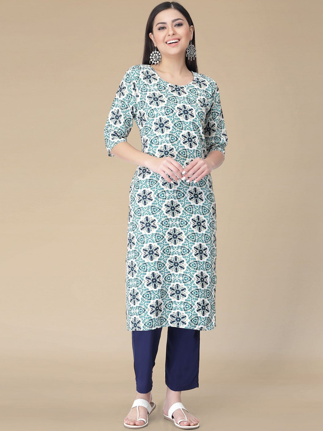 

Moda Rapido Geometric Printed Straight Kurta with Trousers, Blue