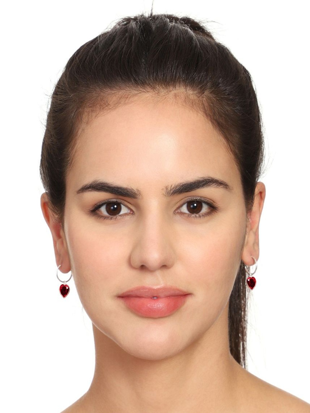 

Abhooshan 92.5 Sterling Silver Plated Heart Shaped Hoop Earrings, Red