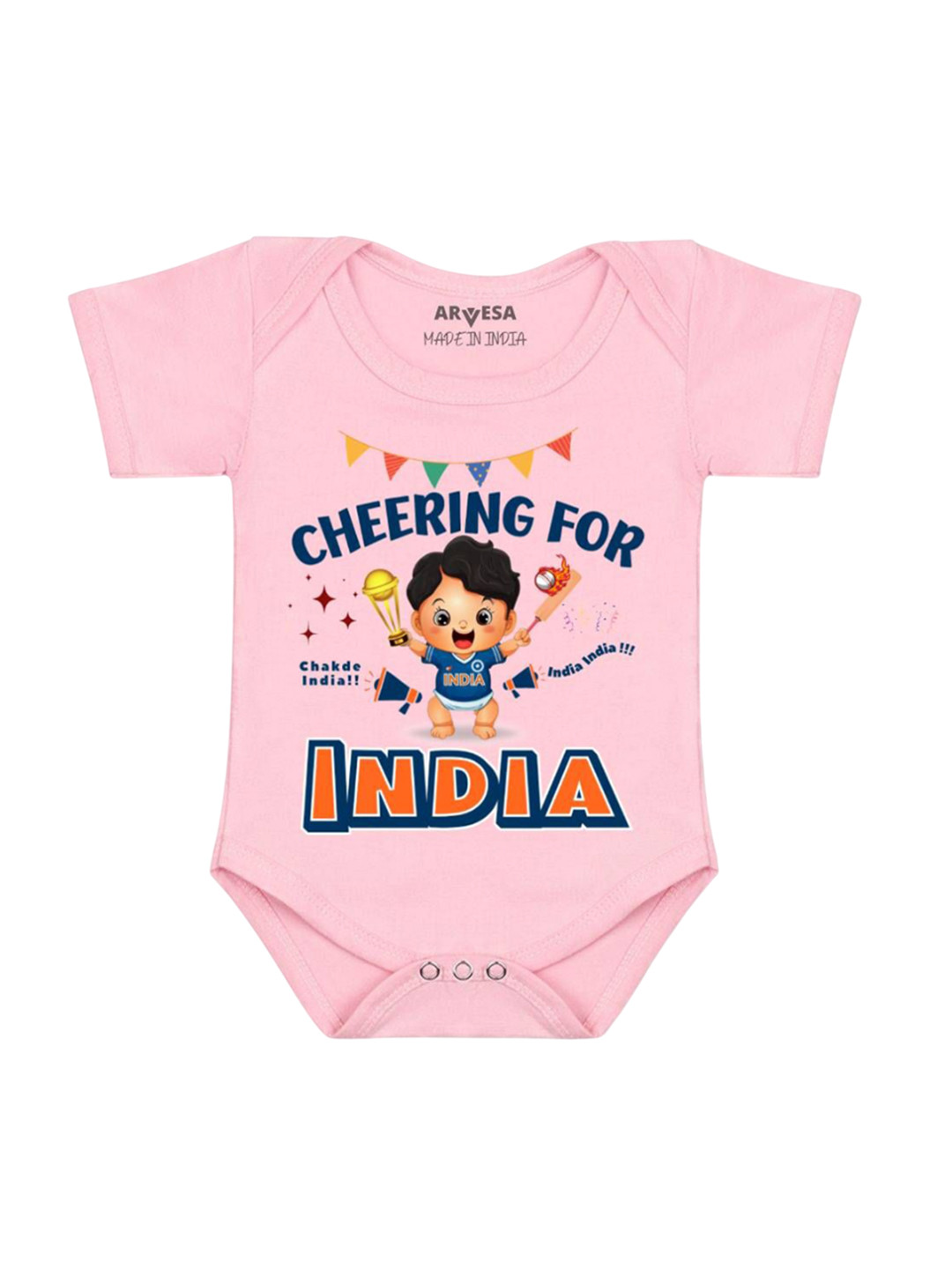 

Arvesa Unisex Cheering For India Printed Romper, Pink