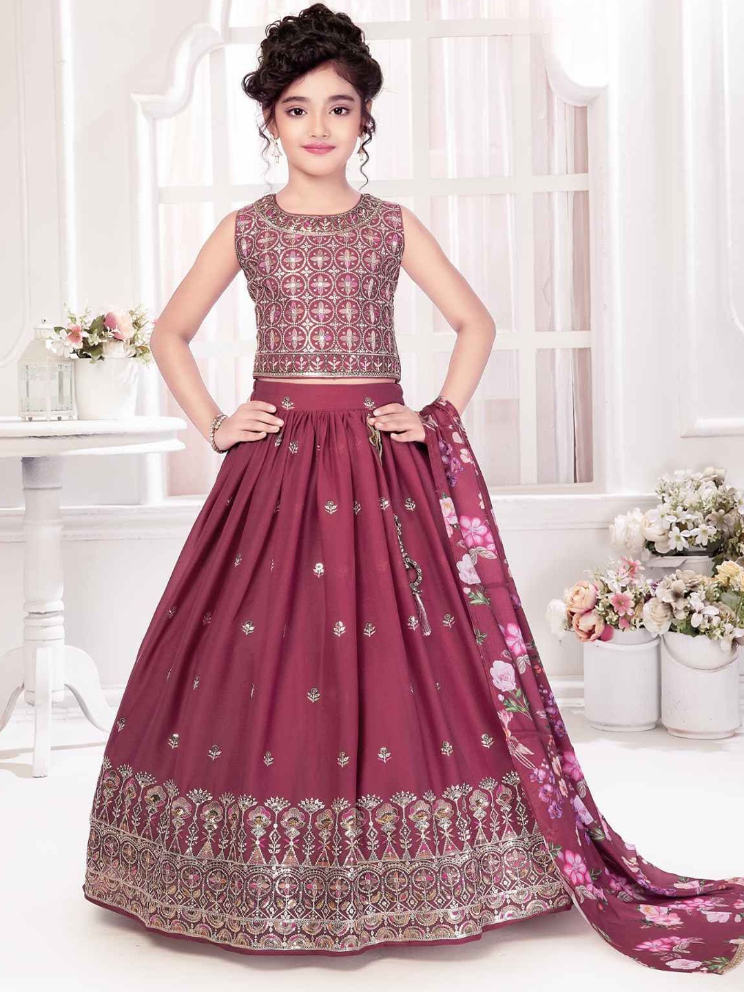 

Lagorii Luxe Girls Embroidered Ready to Wear Lehenga & Blouse With Dupatta, Pink