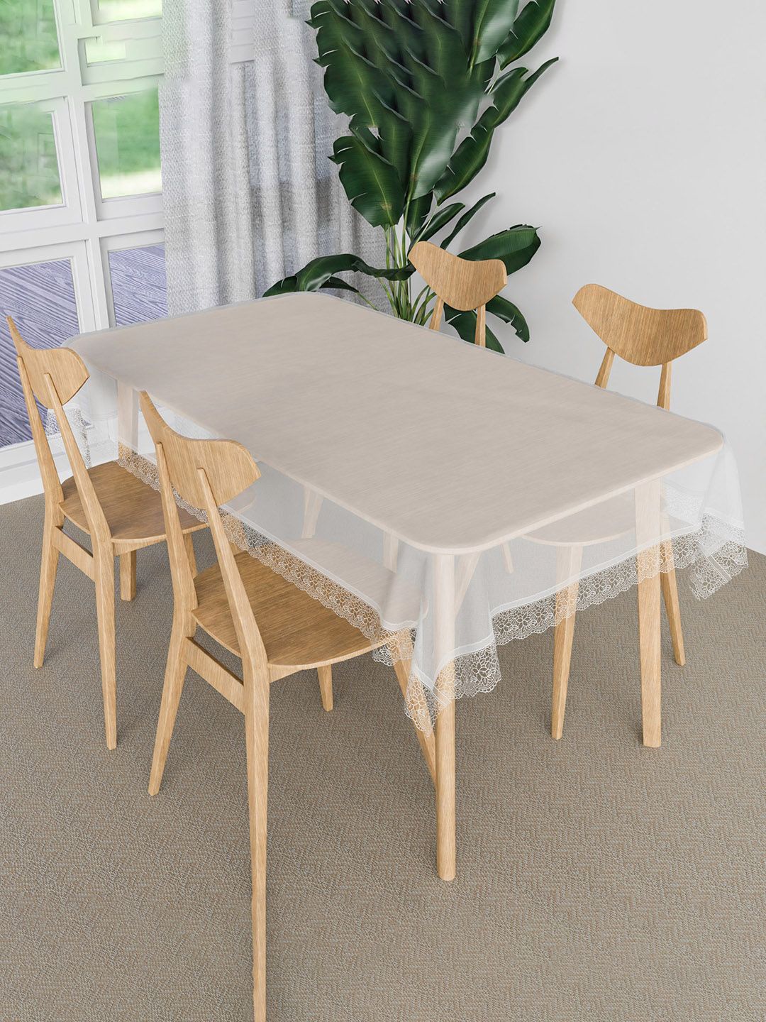 

Kuber Industries White Self Design Anti-Skid 4-Seater Table Cover