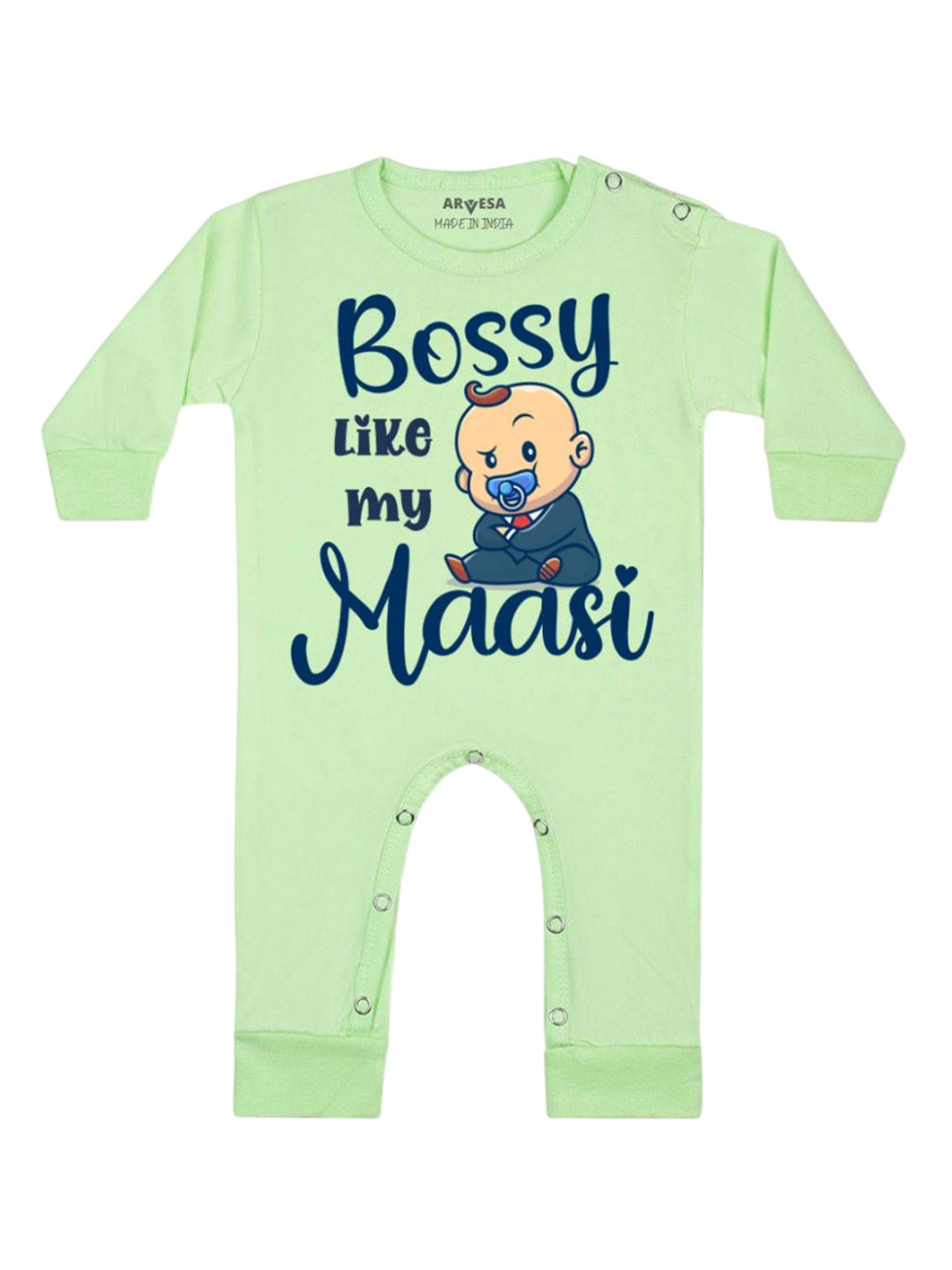 

Arvesa Kids Bossy Like My Maasi Printed Baby Romper, Green