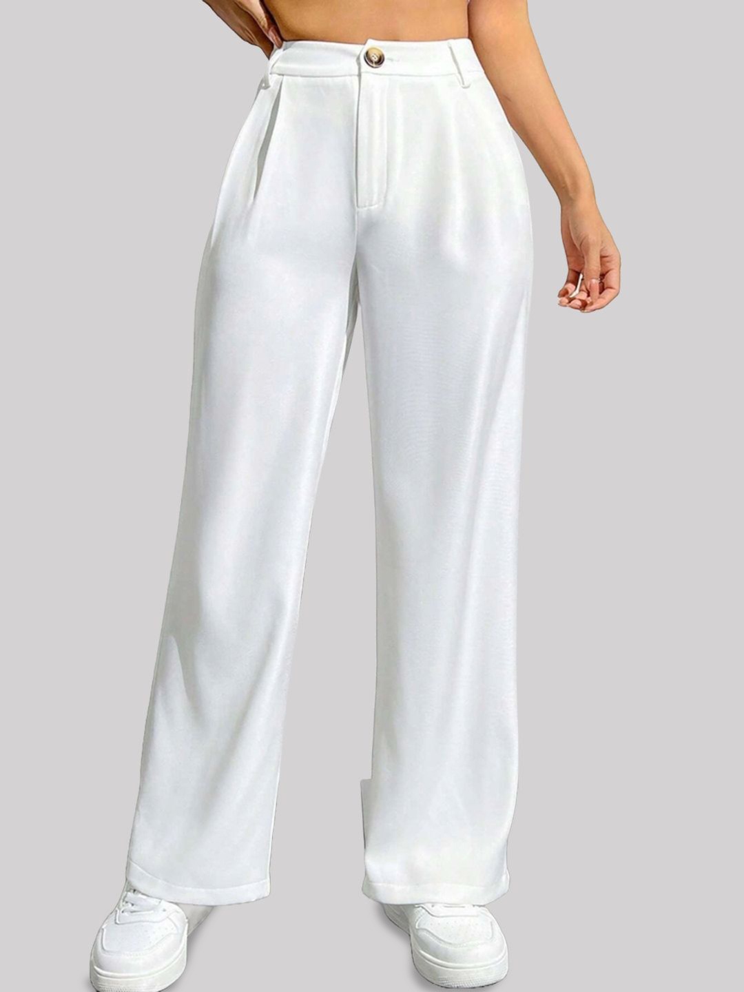 

FNOCKS Women Custom Straight Fit High-Rise Trousers, White