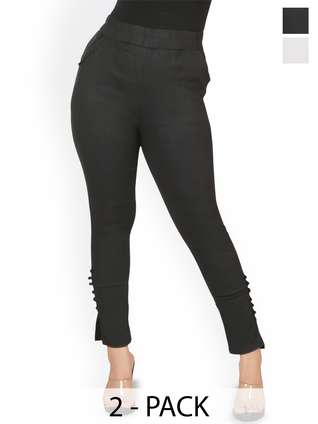 

Fessist Pack of 2 Women Relaxed Slim Fit Easy Wash Pleated Trousers, Multi