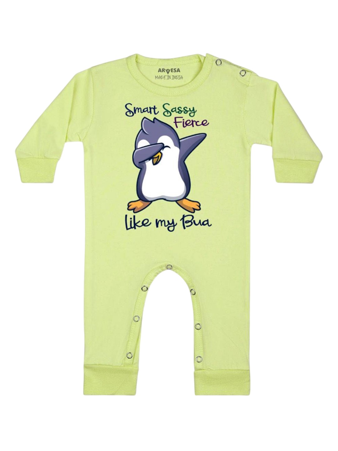 

Arvesa Kids Smart Sassy Like My Bua Printed Baby Romper, Yellow