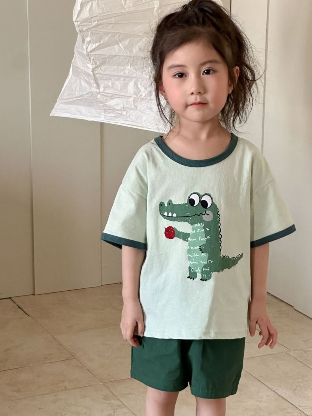 

LULU & SKY Girls Graphic Printed Round Neck Cotton Relaxed Fit T-shirt, Green