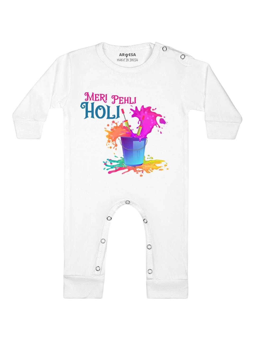 

Arvesa Infants Meri Pehli Holi Printed Bodysuit, White