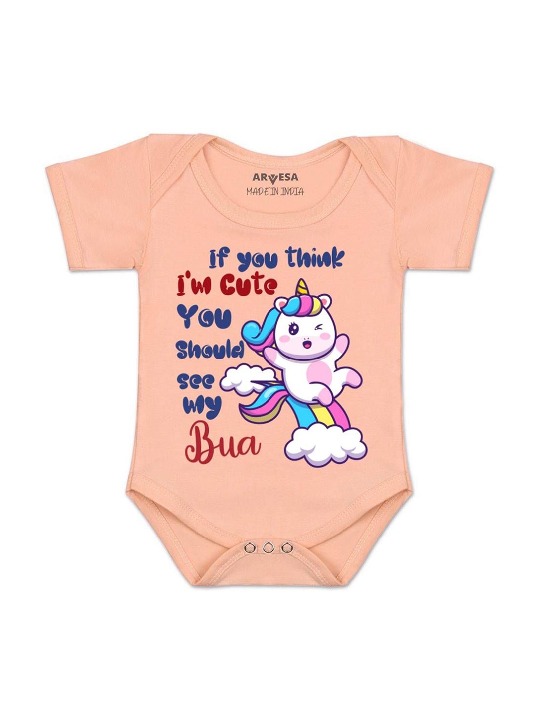 

Arvesa Kids I Am Cute You Should See My Bua Printed Romper, Peach