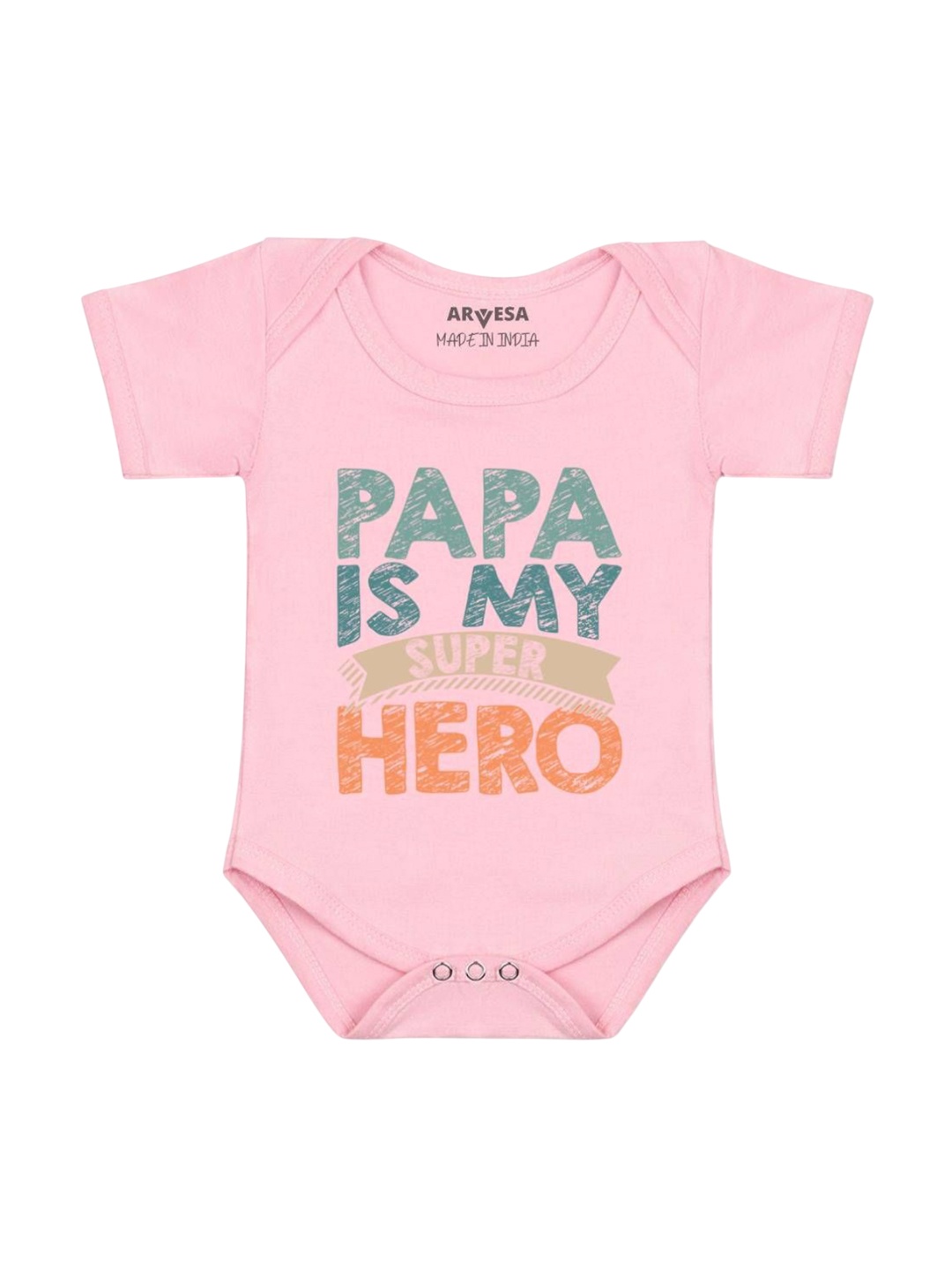 

Arvesa Unisex Papa Is My Super Hero Printed Romper, Pink