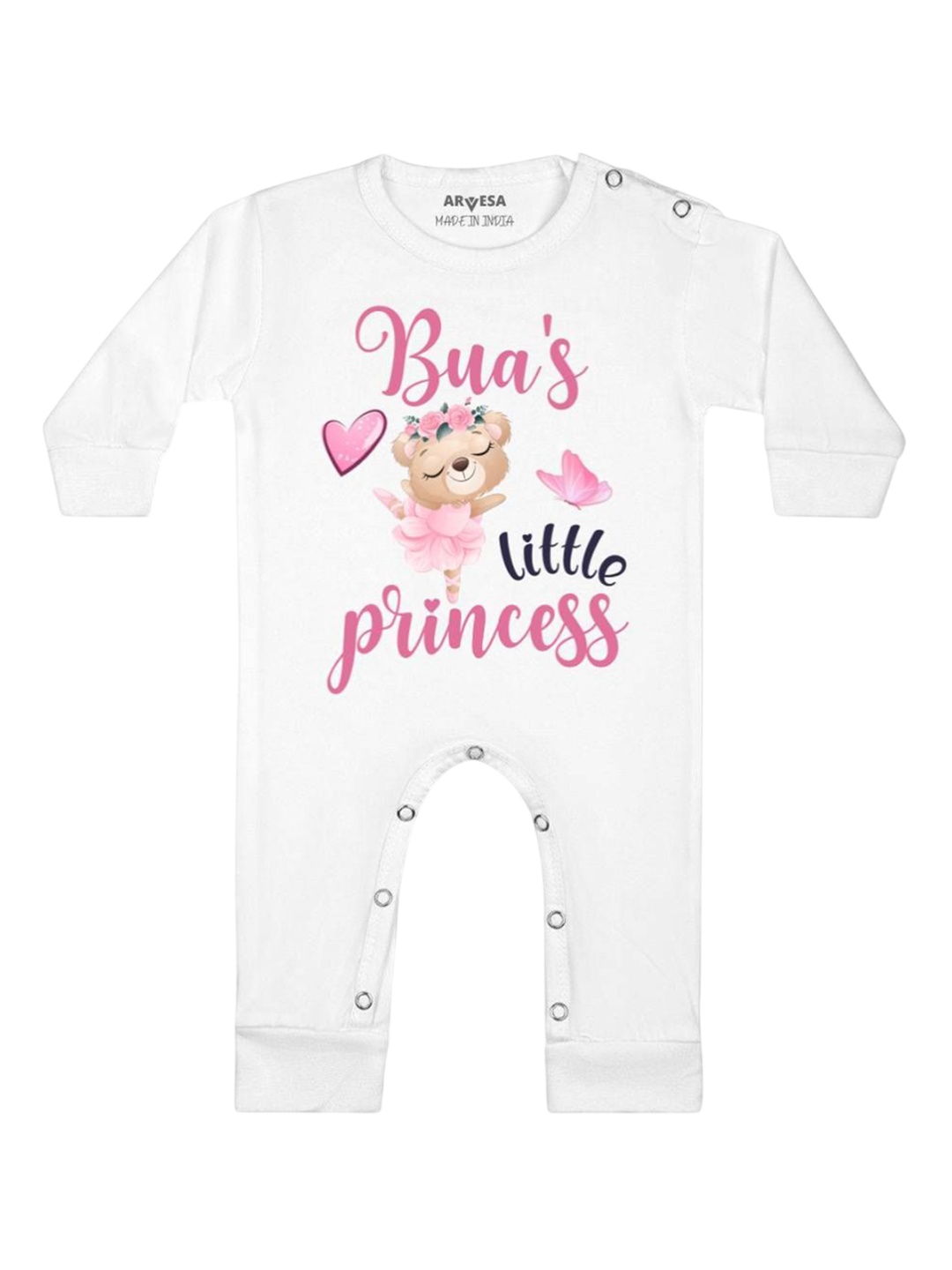 

Arvesa Kids Bua Little Princess Printed Baby Romper, White