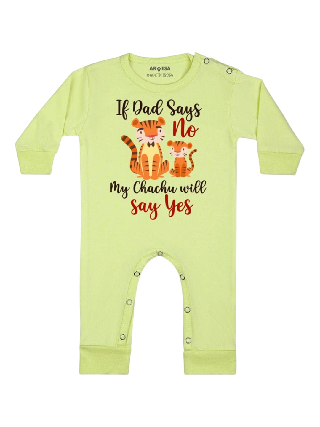 

Arvesa Kids If Dad Say No My Chachu Printed Baby Romper, Yellow