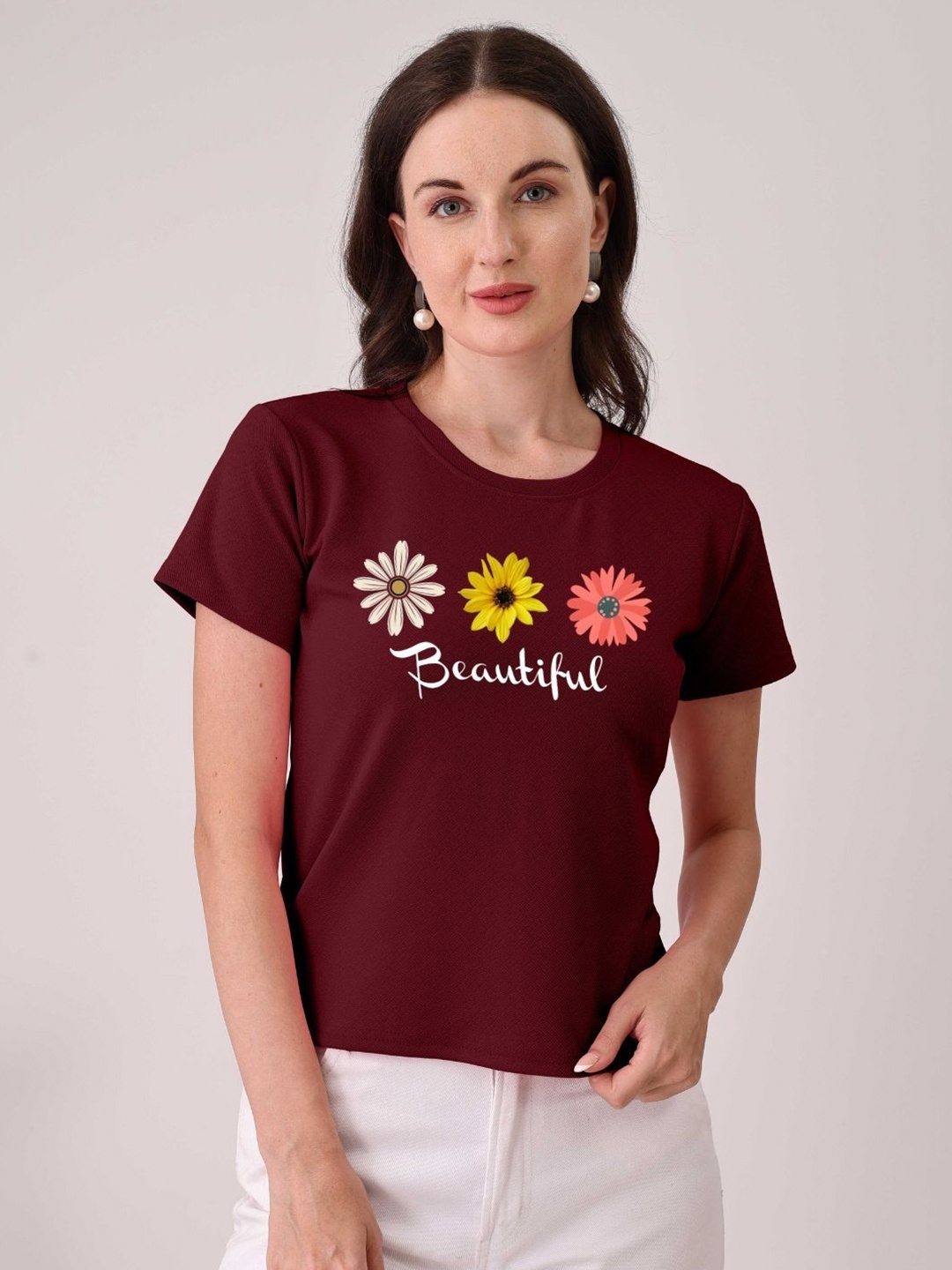 

Moda Rapido Women Printed T-shirt, Maroon