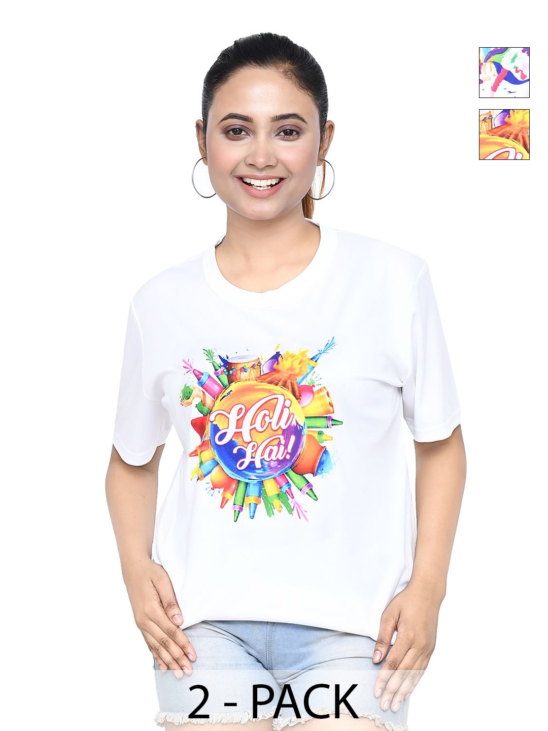 

RAPL Women 2 Printed Applique T-shirt, White