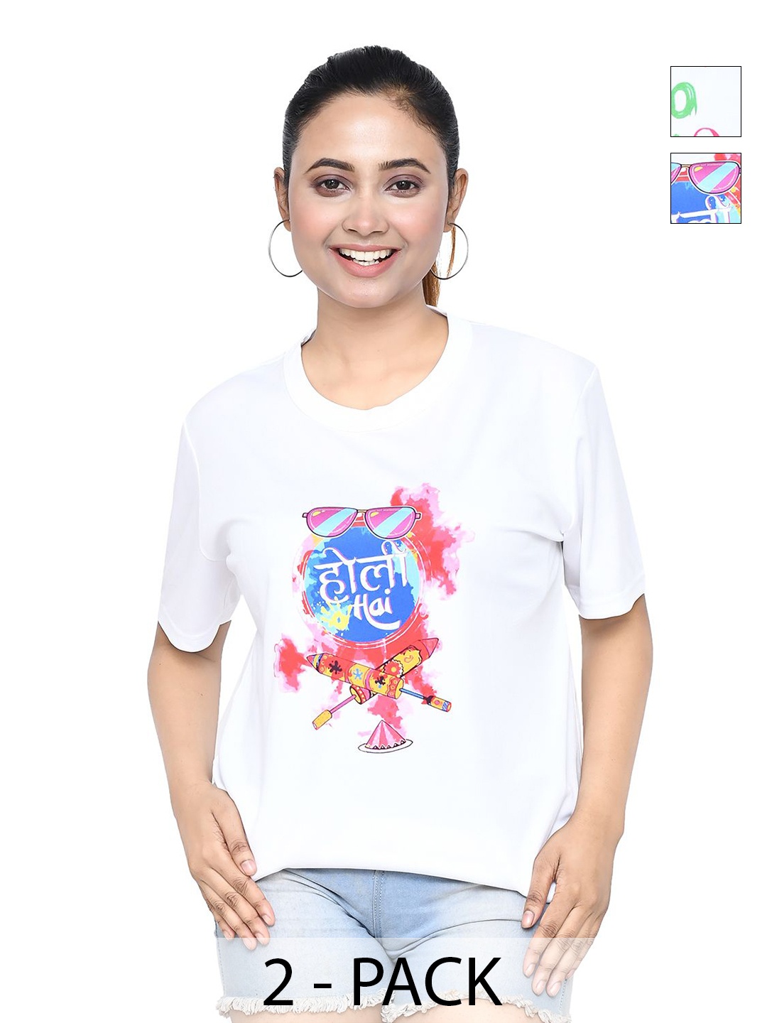 

RAPL Women 2 Printed Applique T-shirt, White