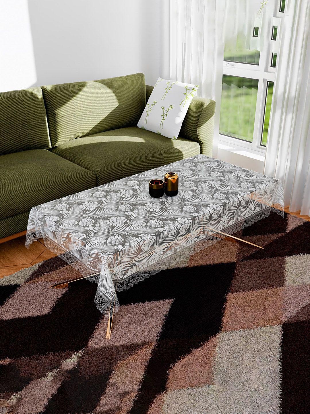 

Kuber Industries White & Grey Floral Printed Anti-Skid 4-Seater Table Cover