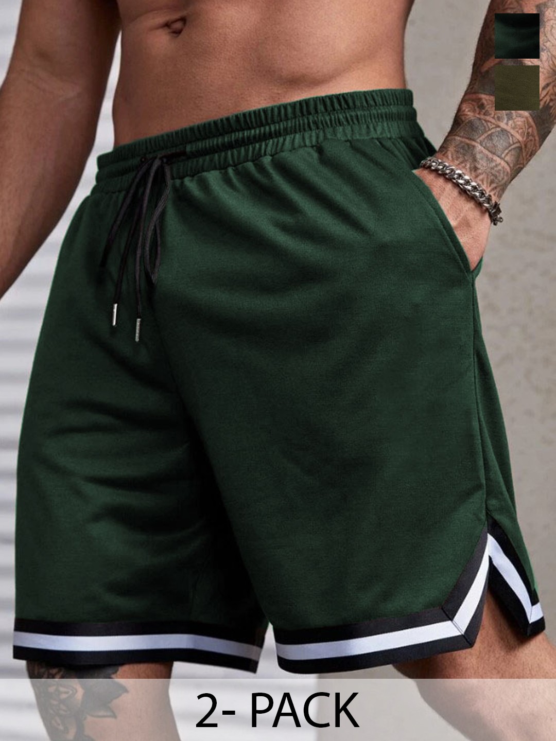 

culish Men Pack of 2 High-Rise Training or Gym Sports Shorts, Olive