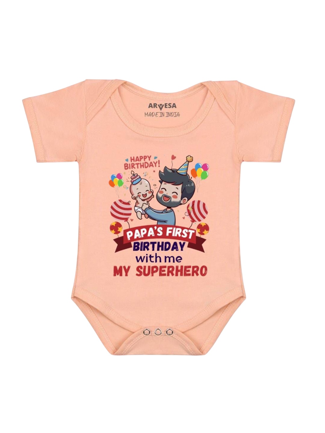 

Arvesa Papa First Birthday With Me Printed Romper, Peach
