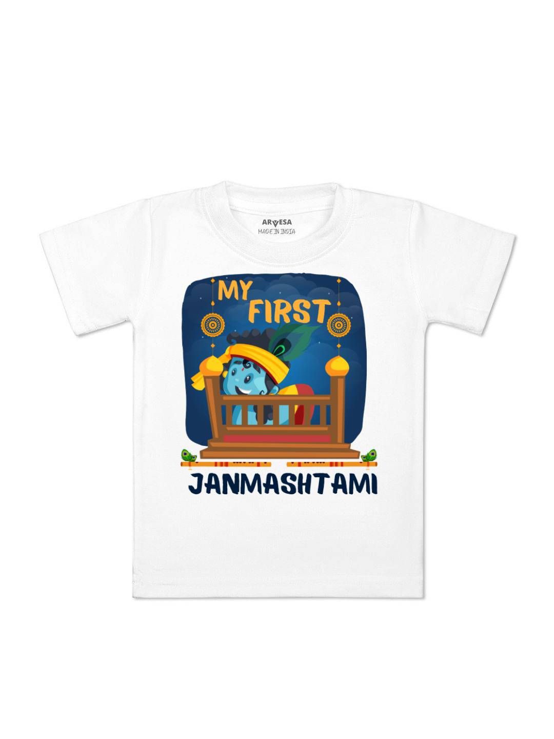 

Arvesa First Janmashtami Printed Kids Unisex T-shirt, White