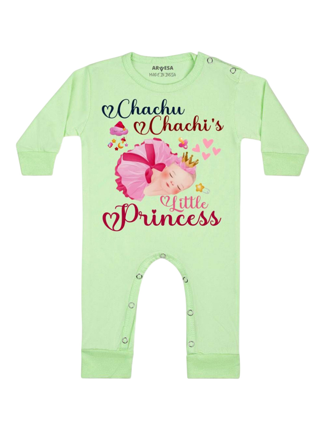 

Arvesa Kids Chachu Chachi'S Little Princess Printed Baby Romper, Green