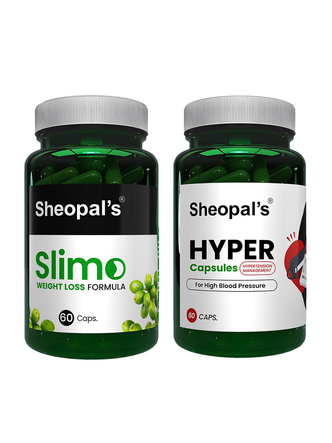 

Sheopal's Set Of 2 Slimo Weight Loss Capsules & Hyper Capsules - 60 Capsules Each, Green