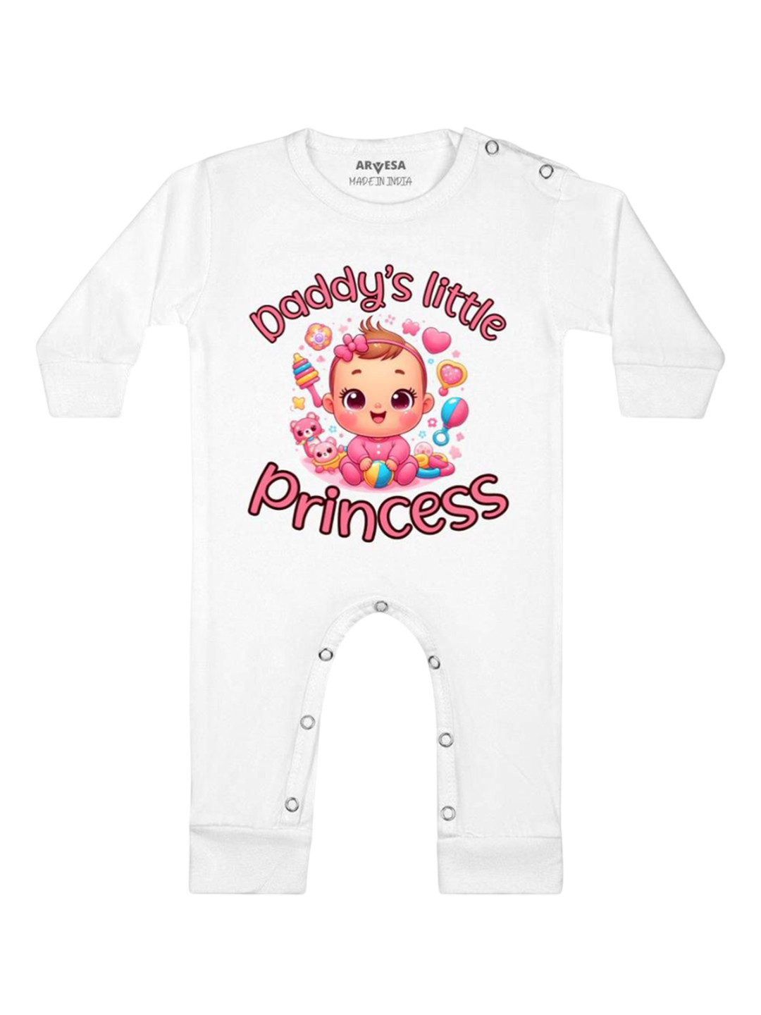 

Arvesa Kids Daddy Little Princess Printed Baby Romper, White