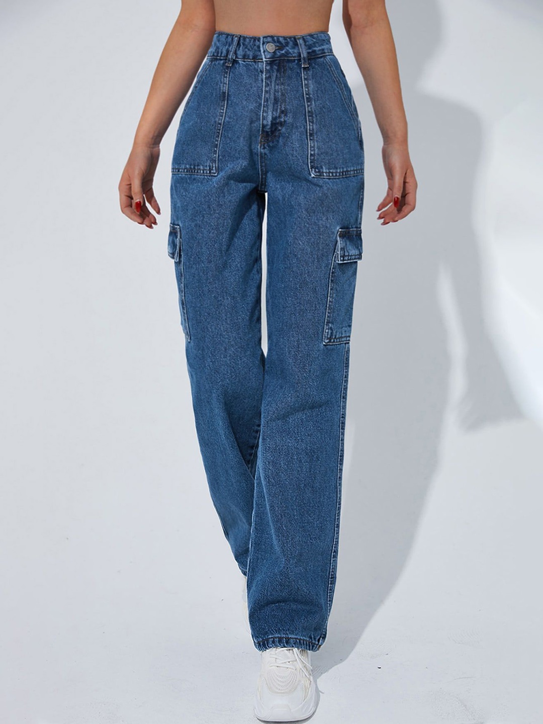 

NU CLOTHS Women Jean Wide Leg High-Rise Stretchable Jeans, Blue