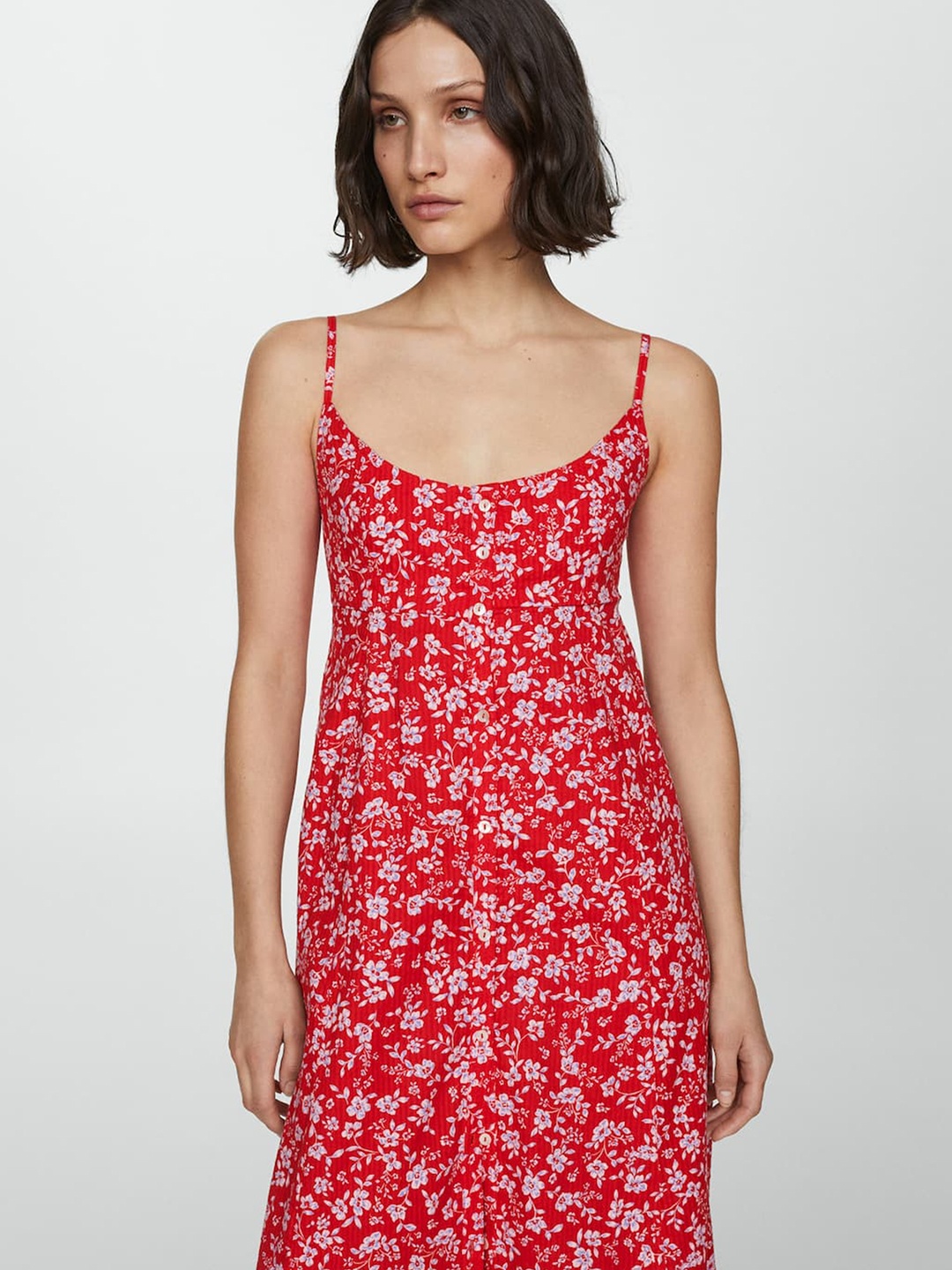 

MANGO Floral Print A-Line Midi Dress, Red