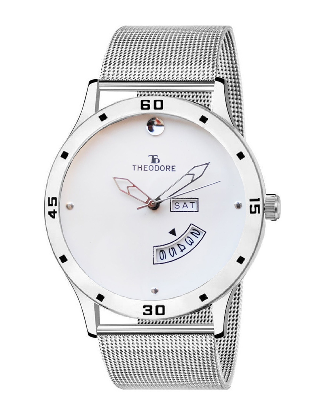 

THEODORE Men Embellished Dial & Bracelet Style Straps Analogue Date and Day Watch TD16304, White