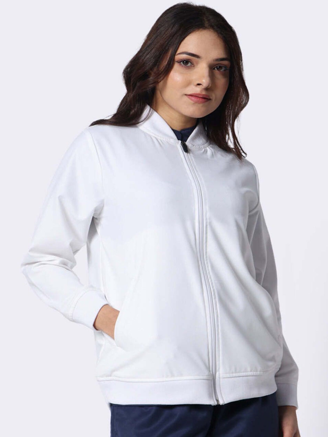 

Shiv traders collection Women Polyester Lightweight Bomber Jacket, White