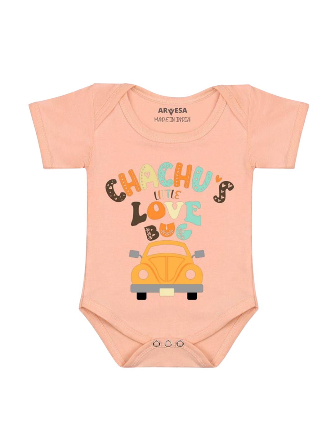 

Arvesa Chachu Little Love Bug Printed Romper, Peach