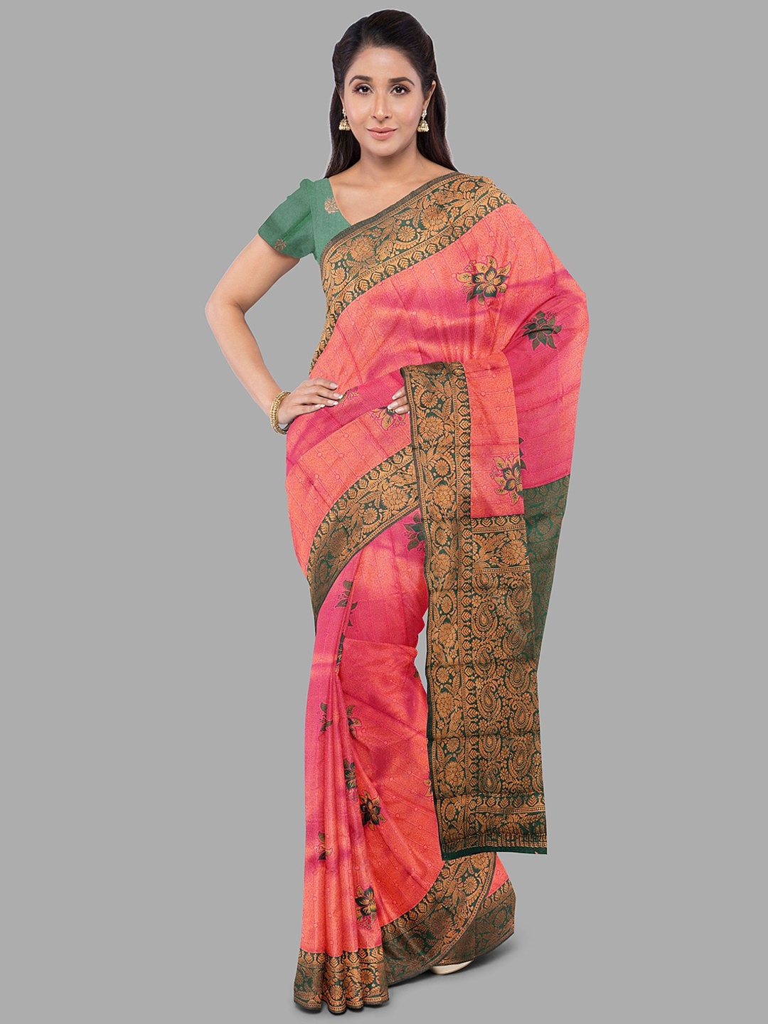 

The Chennai Silks Ethnic Motifs Zari Art Silk Fusion Ilkal Saree, Pink