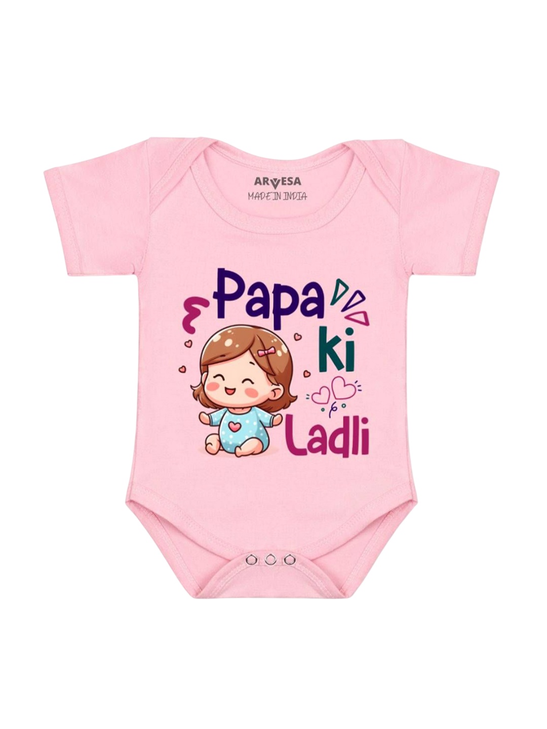 

Arvesa Kids Papa Ki Ladli Printed Cotton Romper, Pink