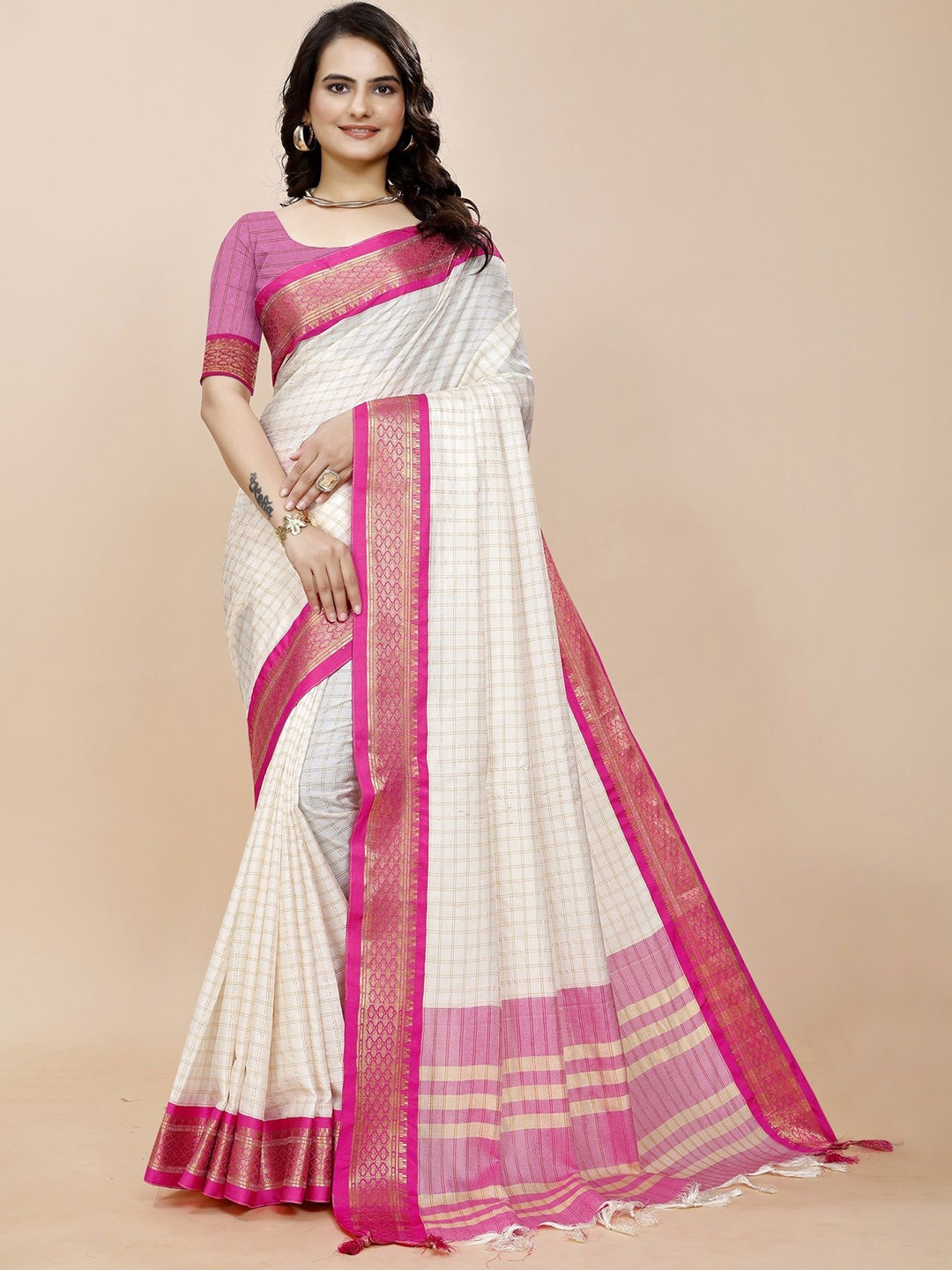 

Fashion FRICKS Ethnic Motifs Silk Cotton Saree, Pink