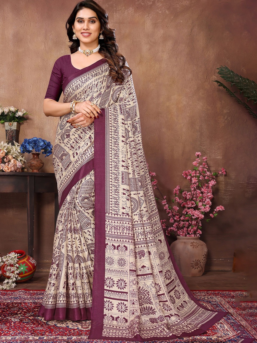 

Moda Rapido Art Silk Saree, Beige