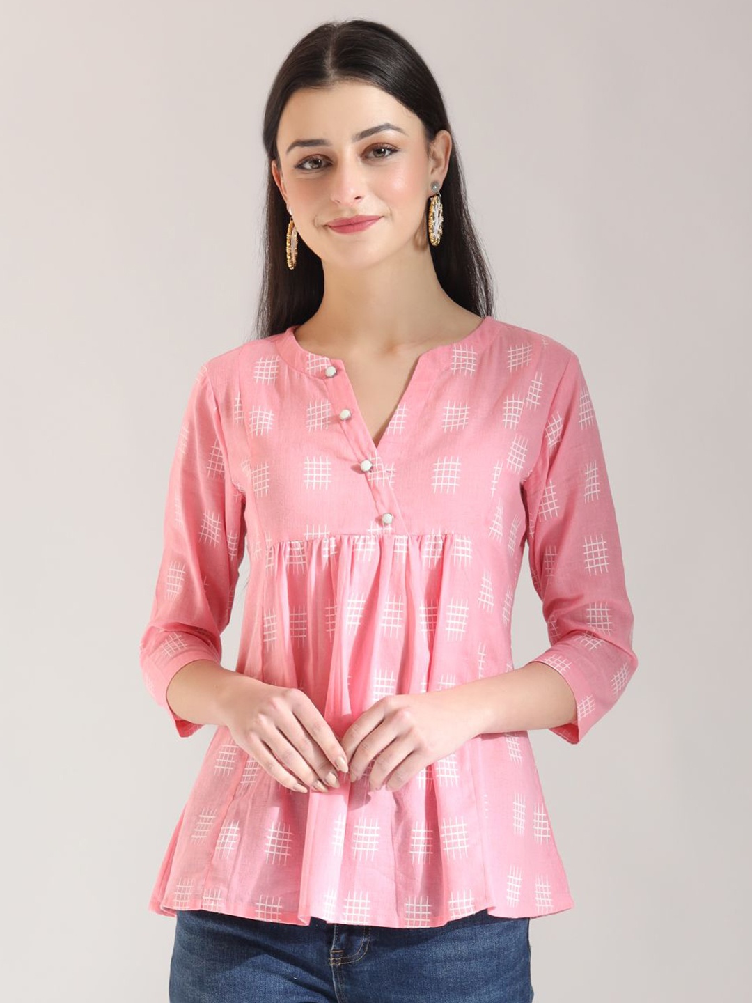 

Yufta Geometric Print Cotton Top, Pink