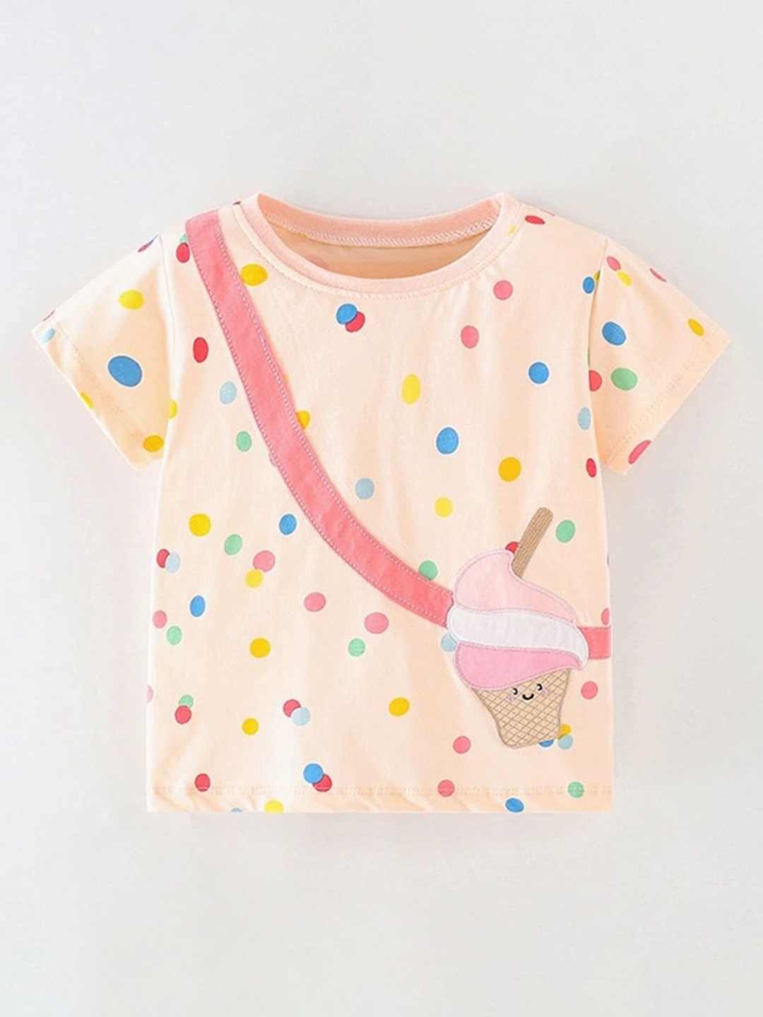 

LULU & SKY Girls Geometric Printed Round Neck Cotton T-shirt, Beige